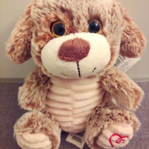 Plushy bear Brown/Beige with heart on foot. Valentine's day